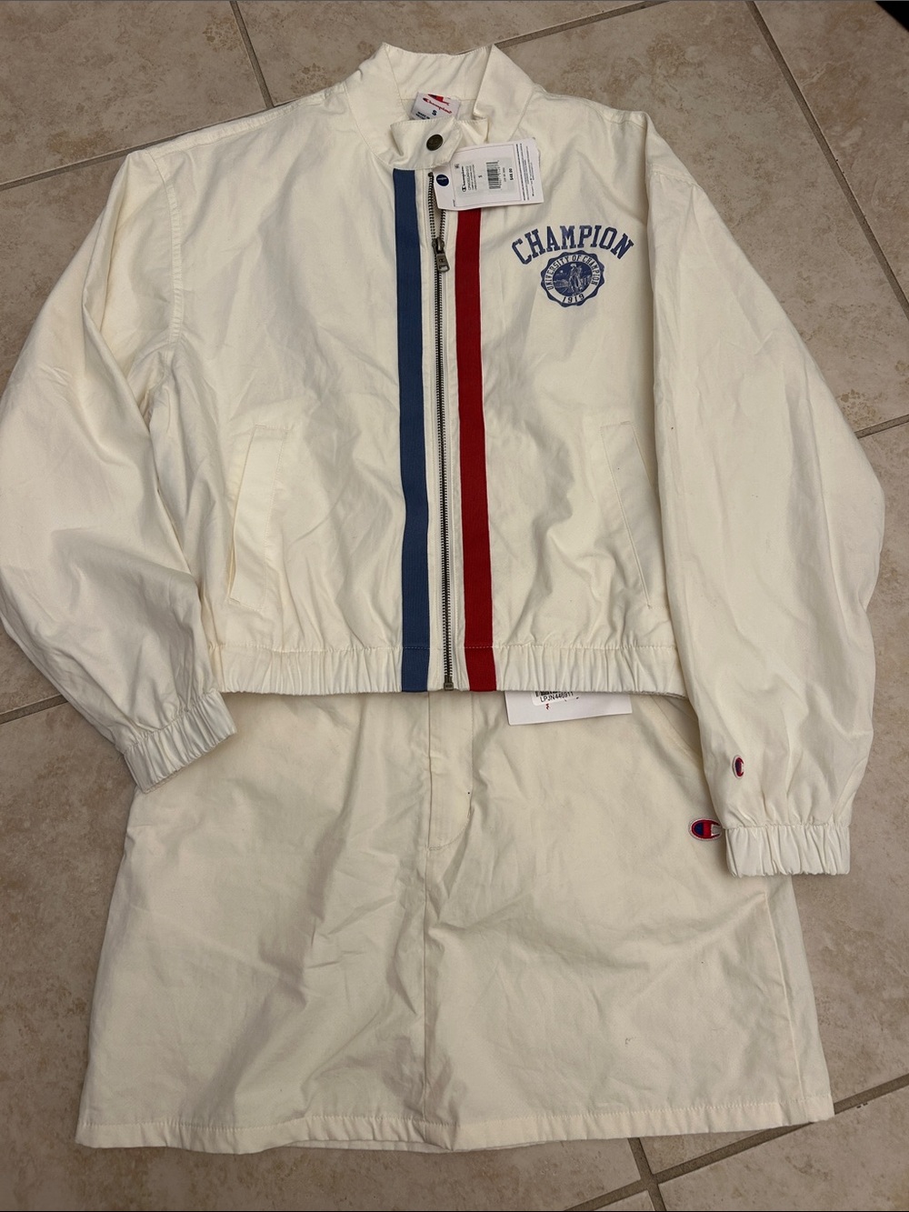 Champion NEW Cream Cropped Windbreaker with Matching Skirt